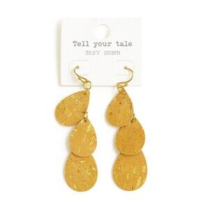 Natural Cork Teardrop Earrings Lightweight Eco-Friendly Dangle Boho Gold Tone